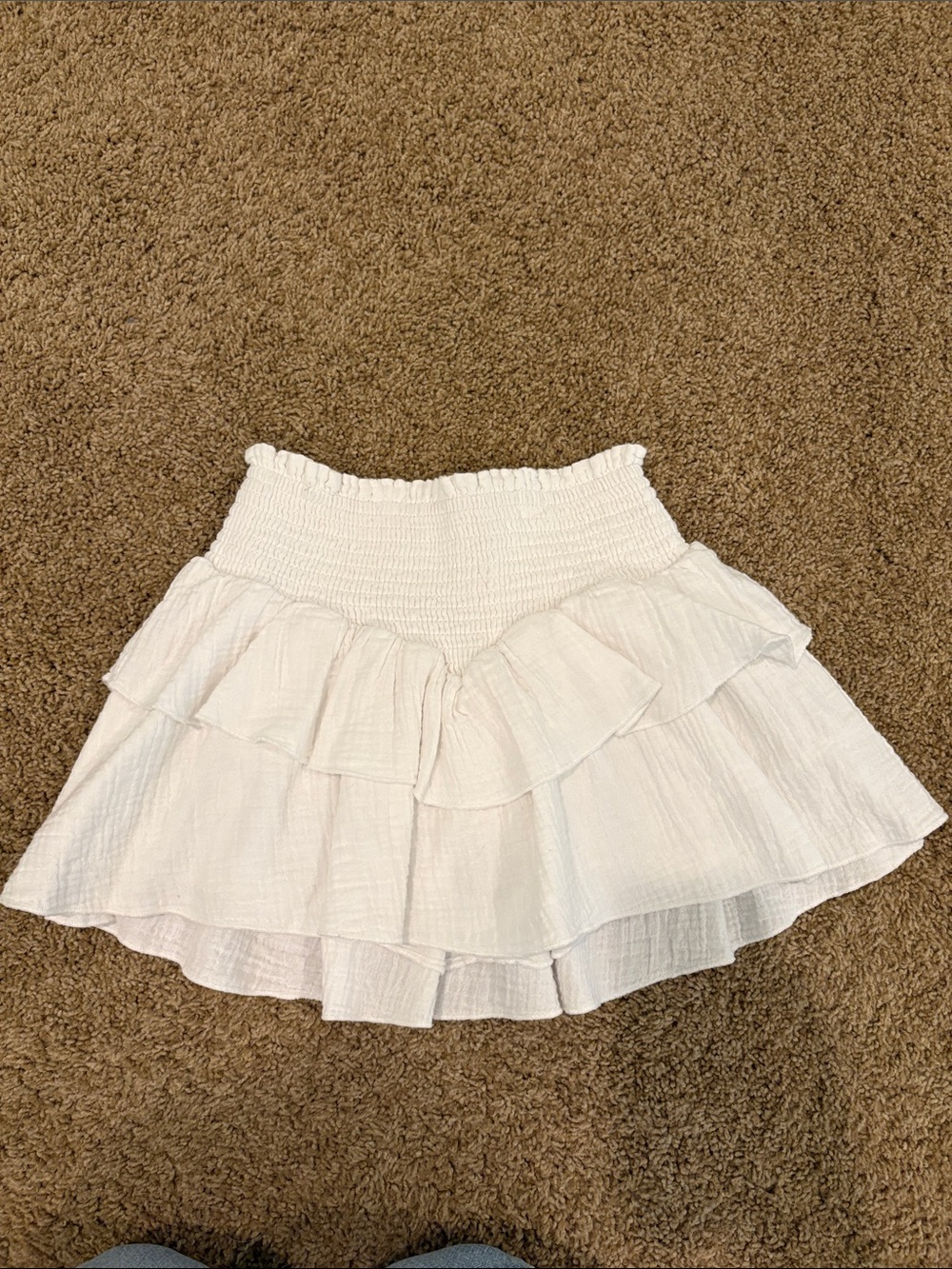 Katie J NYC White Tiered Ruffle Smocked Waist Skirt